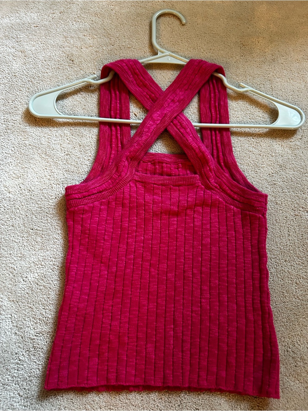 Pilcro Ribbed Cross-Back Tank Top - Hot Pink - Picture 6 of 6